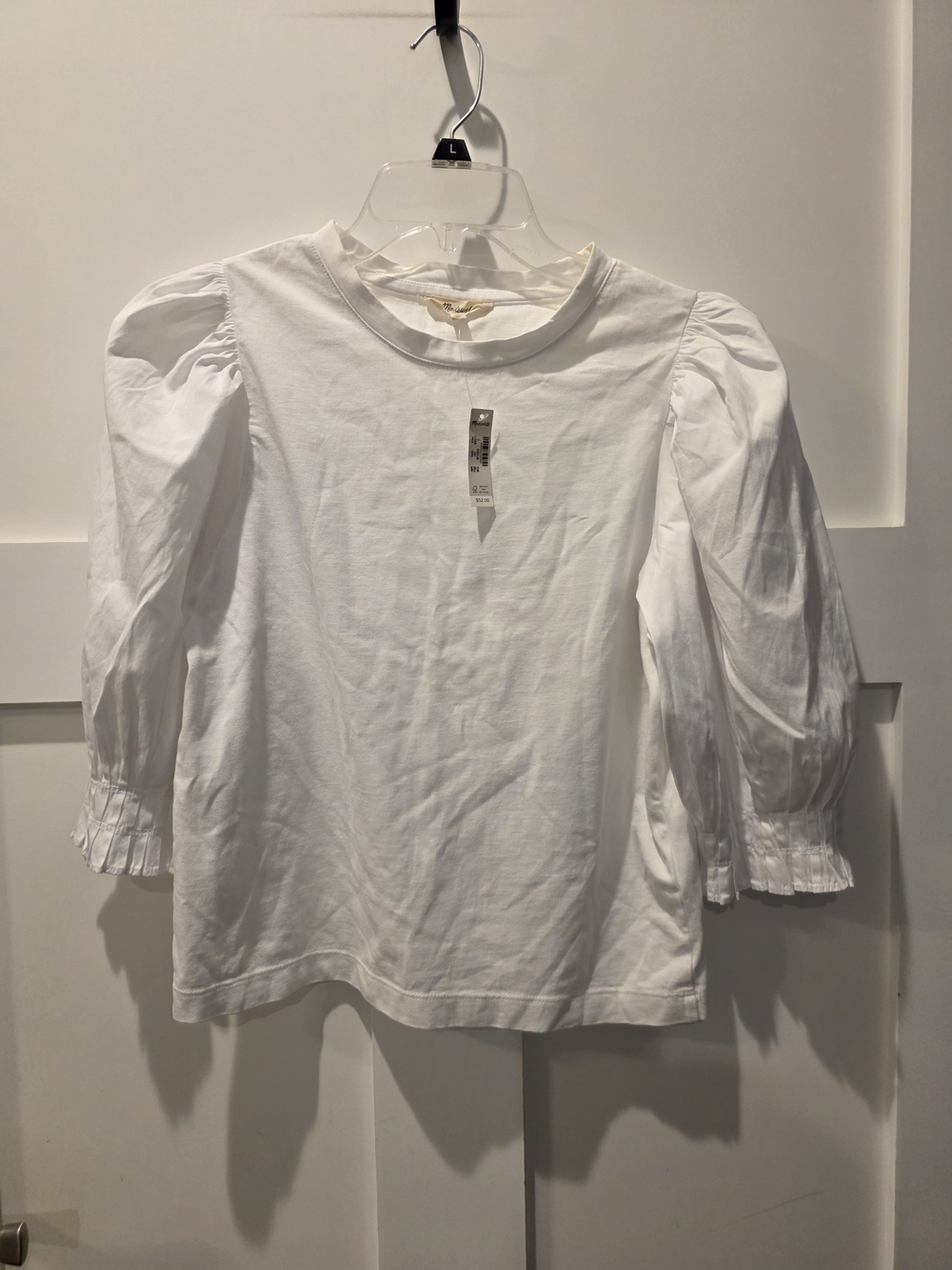 Madewell Hazel Femme Top Women’s S White Cotton Puff Sleeve Crew Neck Blouse
